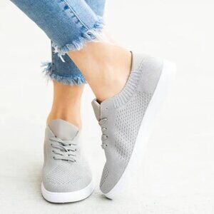 Refresh Women Breathable Lace Up Stylish Cotton Pinhole Sneakers -Grey- Size 7